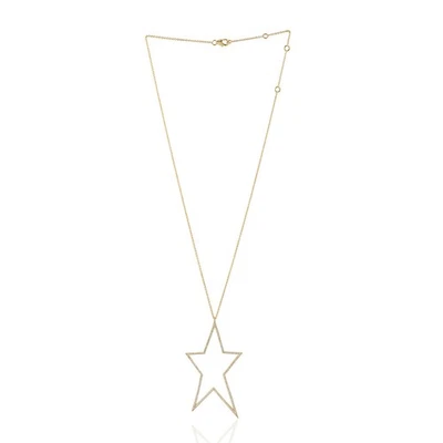 Colar de ouro amarelo 14k com medalhão de estrela de diamante natural princesa joias de grife - Imagem 1 de 4