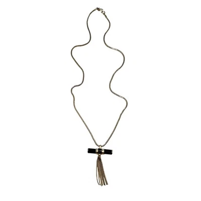 Colar de borla Banana Republic 32" longo ouro corrente de cobra preto esmalte barra - Imagem 1 de 4