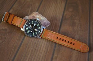 CORREA RELOJ 26 24 22 MM MARRON HAVANA VERDE GENUINA PIEL DE CIERVO MA STRAP - Picture 1 of 11