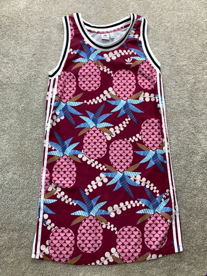 Adidas Originals x Farm Tank Dress Large Pineapple Polka Dot Print Stripe Trim - Image 1 of 4