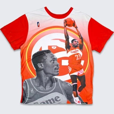 Camisa de basquete Atlanta Hawks vintage Dominique Wilkins pós-jogo NBA - Imagem 1 de 4