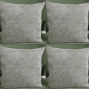 Set of 4 Filled Cushions Silver Geometric Quality Luxury Chenille Fabric 18x18 - Picture 1 of 10
