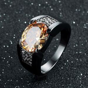 Mens Size 7-13 Champagne Topaz 18K Black Gold Filled Dazzling Ring Gift
