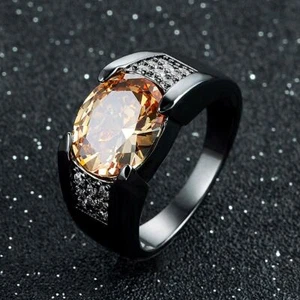 Schillernder Herrenring Größe 7-13 Champagnertopas Schwarz Gold gefüllt Geschenk - Bild 1 von 6