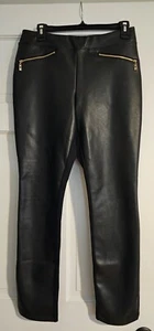 Belle by Kim Gravel Faux Leather and knit back Pants Black 8 New - Picture 1 of 3