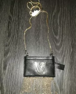 Victoria Secret chainmail Card Case crossbody brand new black/gold rhinestone - Picture 1 of 5