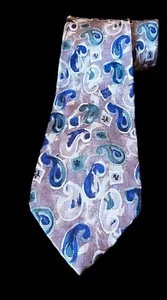 Rooster Men’s Silk Tie Necktie Beige Blue Green Cream Woven Geometric Pattern - Picture 1 of 6