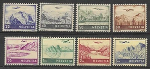 SUIZA 1941-1948 AEREO . PAISAJES SUIZOS* MONTAÑAS 8 VALORES. USADO. MH - Imagen 1 de 2
