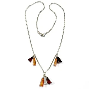 925 Solid Sterling Silver Honey Baltic Amber Modern Beautiful Necklace 17 in - Picture 1 of 4