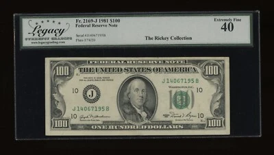DBR 1981 $100 Kansas City Fr. 2169-J Legacy XF-40 Serial J14067195B - Image 1 of 2