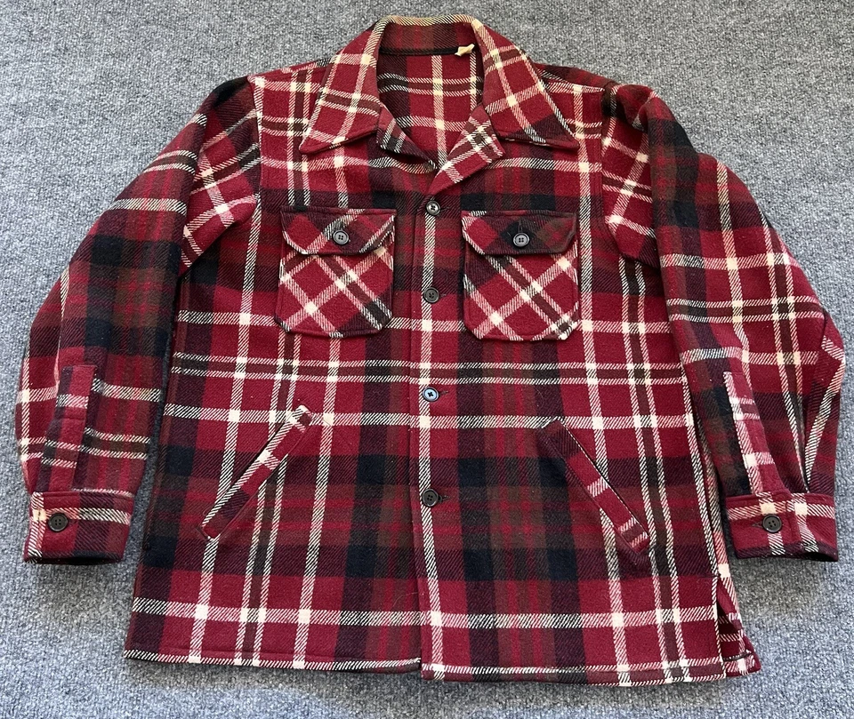 Grunge VTG Shacket Red Plaid Wool Nylon Lumberjack Heavyweight Large Outdoors - Изображение 1 из 4