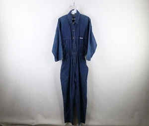 Vintage 70s 80s Streetwear Womens Large Distressed Denim Jean Romper Jumpsuit - Picture 1 of 20