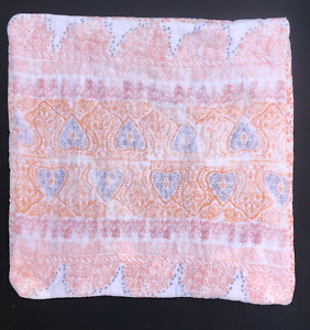 2 Anthropologie Euro Shams Josee Quilted Peach/Blue Square Coral Medallion 26x26
