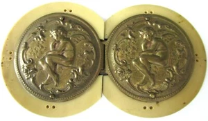 Victorian Brass Angels Cherubs on Celluloid RARE Belt Buckle - Picture 1 of 3