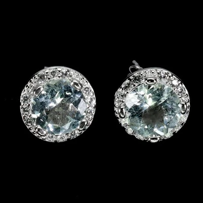 Pendientes redondos de plata de ley 925 aguamarina 6 mm joyas de piedras preciosas naturales Foto 1 de 4