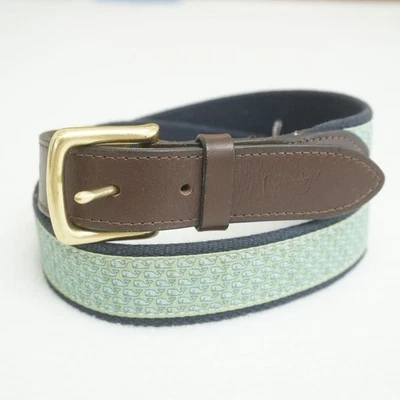 Cinturón Club Vineyard Vines Para Hombres 36 Vineyard Whale Lona Cuero Multicolor Verde Foto 1 de 4