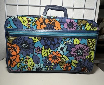 Mala retrô vintage floral flores galo utensílios de viagem anos 70, anos 60 transporte - Imagem 1 de 4