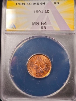 1901 INDIAN HEAD CENT ANACS GRADED MS64RB RED BROWN NICE COLOR 1C UNC - Image 1 of 3