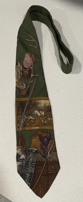 De Colección Polo Por Ralph Lauren 100% Seda Corbata Caza EE. UU. Preppy Antiguo Dinero Cuernos Pistola Foto 1 de 3