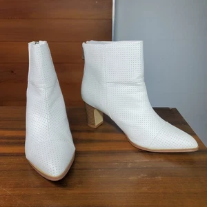 Botas de terciopelo medianoche talla 9,5 botines al tobillo perforadas blancas con cremallera sintética - Imagen 1 de 8
