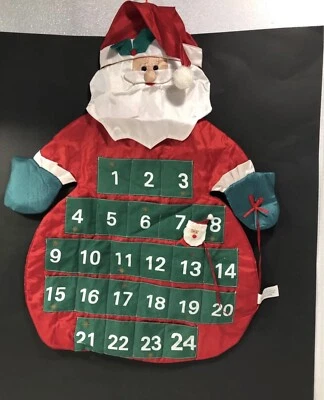 Vtg Advent Countdown To Christmas Hanging Santa Claus Calendar 2 ft Tall EUC - Изображение 1 из 4