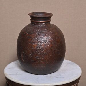 Antique Wooden Himalayan Water Pot Matka Original Old Hand Carved 14 inch