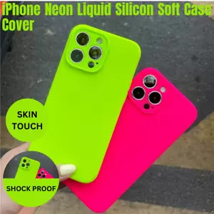 For iPhone 11 12 13 14 15 Pro Max Shockproof Neon Liquid Silicon Soft Case Cover - Zdjęcie 1 z 33