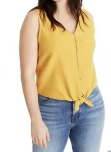 Madewelle Texture & Thread Button Front Tie Tank Size:L #10 - Picture 1 of 3