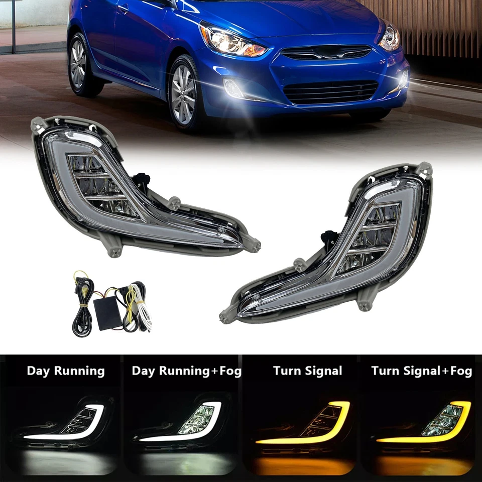 Fog Lights LED Front Bumper Lamps For 2012-2017 Hyundai Accent with DRL+Wiring Foto 1 de 4