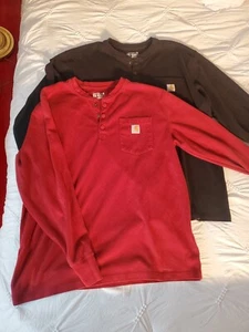 Lot Of 2 Carhartt Thermal Henley Shirts Relaxed Fit XL Colors Black And Red - Picture 1 of 15