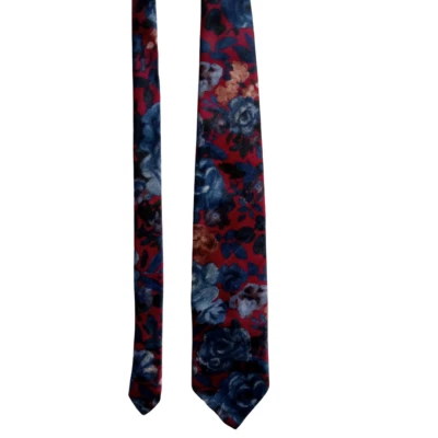 Vintage Surrey Blue Red Floral Print Men's Tie Made in USA Necktie - Image 1 of 4