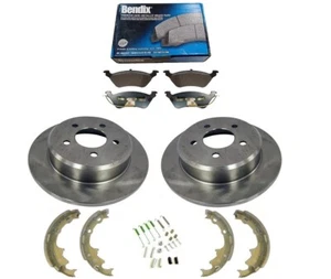 REAR BRAKE DISCS + SEMI-METALLIC PADS + PARKING SHOES FOR CHRYSLER VOYAGER 96-07 - Picture 1 of 1