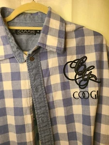 Coogi Button-up SS blu ricamo a quadri taglia XL Y2k Classic - Foto 1 di 16