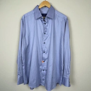 David Donahue 18 34/35 Trim Fit Blue Dot Dress Shirt 100% Cotton Business Work - Picture 1 of 7