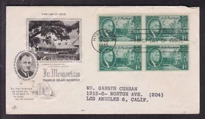 IN MEMORIUM FRANKLIN D. ROOSEVELT BLK. OF 4, FIRST DAY COVER 1945 - Picture 1 of 1