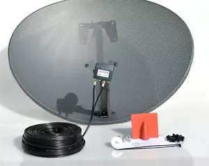 80cm zone 2 satellite dish & quad lnb + 30m twin black kit For Freesat / Sky - Picture 1 of 4