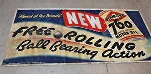 VINTAGE ~ SELTENER DACHBODENFUND ~ DIAMANT 760 MOTORÖL ~ 44" X 92" LEINENSCHILD ~ BANNER ~ WERBUNG - Bild 1 von 24
