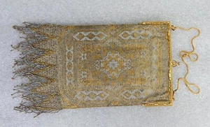 Antica borsa borsetta metallo maglia micro perline fatta a mano in Francia oro vittoriano - Foto 1 di 7