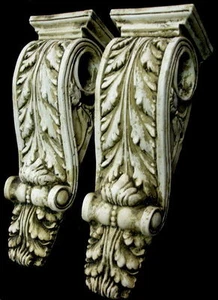 Acanthus leaf Wall Corbel Sconce with Rod Hole Bracket Pair - Picture 1 of 3