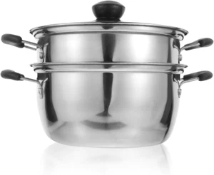 Stainless Steel Steamer Pot 2 Tier Food Steamer Double Layer Metal Cooking Steam - Picture 1 of 8