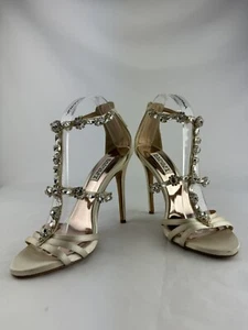 Badgley Mischka Champagne Thelma Crystal Embellished Wedding Heels Sandals Sz 7 - Picture 1 of 11