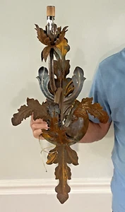 Budding Flower Wrought Iron Electric Wall Sconce Rusty Rustic - Picture 1 of 13