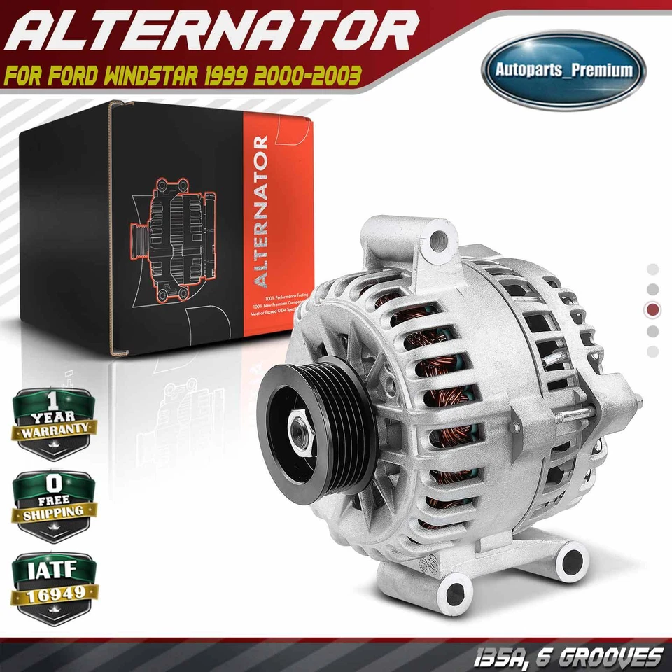 Alternador para Ford Windstar 1999 2000-2003 135 Amp/12 Voltios CW Polea de 6 Ranuras Foto 1 de 4
