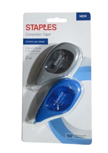 Staples Correction Tape 0.19"x8.75 yards (5 mmx 8 m) 2 pack Comfort Grip Design - Picture 1 of 3