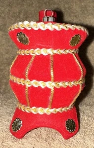 Flocked Plastic Red Pot Belly Stove Christmas Ornament 4” Vintage - Picture 1 of 8