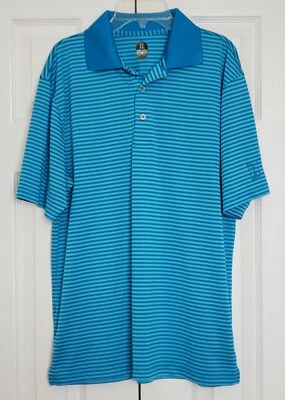 PGA Tour Pro Series (Men's M) Polo Golf Shirt Breathable Perforated Blue Striped - Image 1 of 4