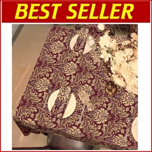 Burgundy Red Jacquard Tablecloth 60 x 104 Inch with Tassels for Elegant Events - Picture 1 of 9