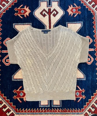 Ralph Lauren Blue Label Italian Beige Linen Cable Knit V-Neck Top Sweater Sz S - Image 1 of 4