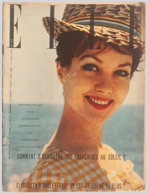 'ELLE' FRENCH MAGAZINE SUNSHINE ISSUE MYLENE DEMONGEOT COVER 17 AUGUST 1959 - Image 1 of 3