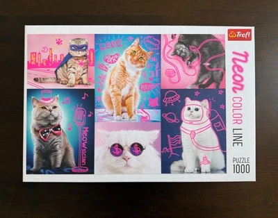 Trefl "Super Cats" Neon Color Line 1000 Piece Jigsaw Puzzle-Complete - Image 1 of 4